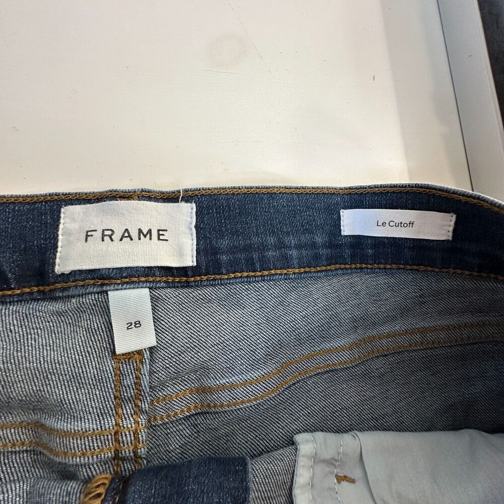 Frame Le Cut Off Azure Jean Shorts Raw Edge Frayed Hem Fading & Whiskering 28 - Picture 7 of 12